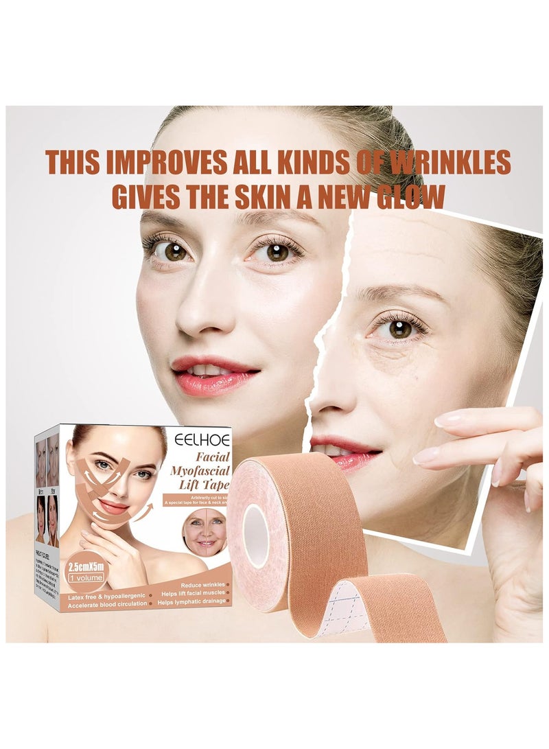 EELHOE Anti-Wrinkle Tape Facial Myofascial Lift-Smoothes Wrinkles, V-shaped Face, Suits for All Parts of The Face and Neck - Forehead Fines Nasolabial Folds Crow's Feet Necklines, Unisex - 2.5cm * 5m - Image 3