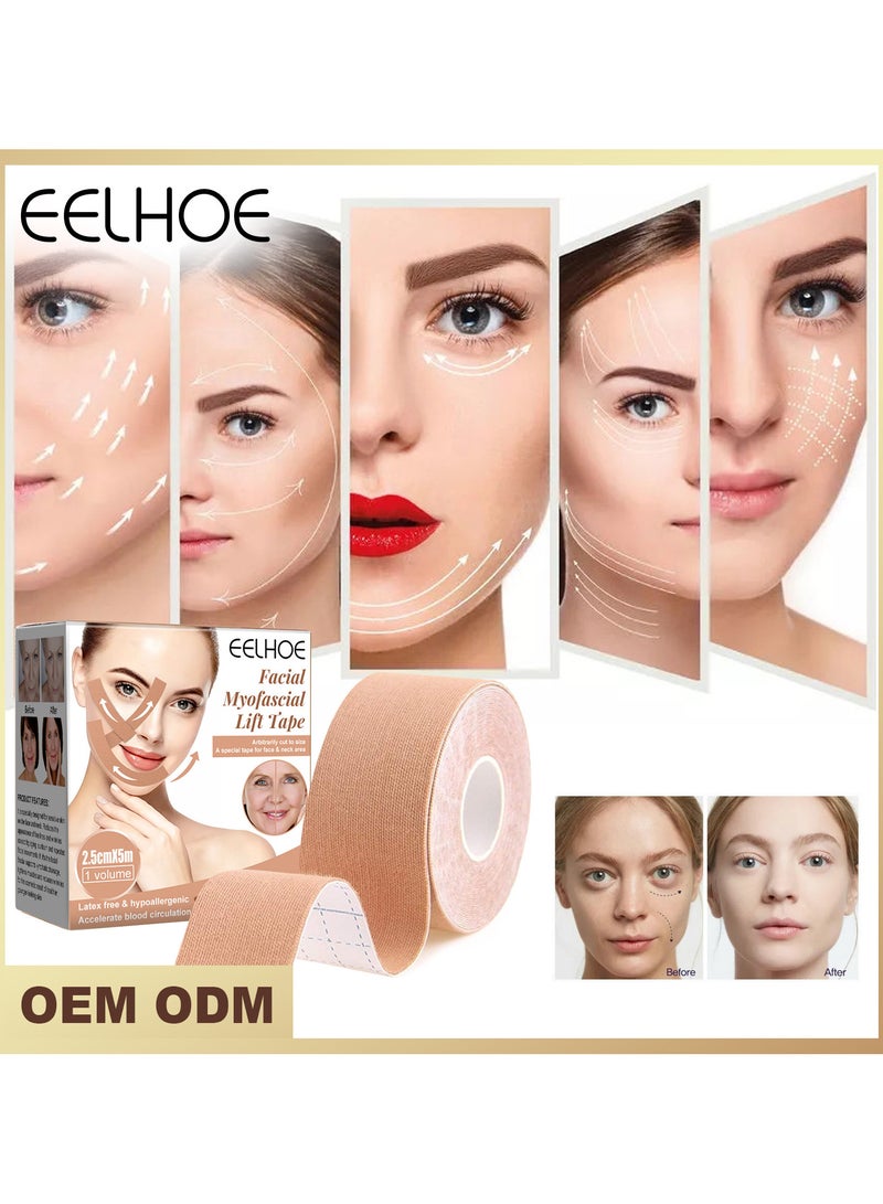 EELHOE Anti-Wrinkle Tape Facial Myofascial Lift-Smoothes Wrinkles, V-shaped Face, Suits for All Parts of The Face and Neck - Forehead Fines Nasolabial Folds Crow's Feet Necklines, Unisex - 2.5cm * 5m - Image 4