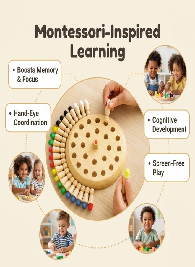 RECRISRA Wooden Color Memory Chess Game for Kids 3+ - Memory Match Stick Board Game, Montessori Educational Brain Puzzle Toy for Boys, Girls & Adults, Family Learning & Fun Game - Image 2