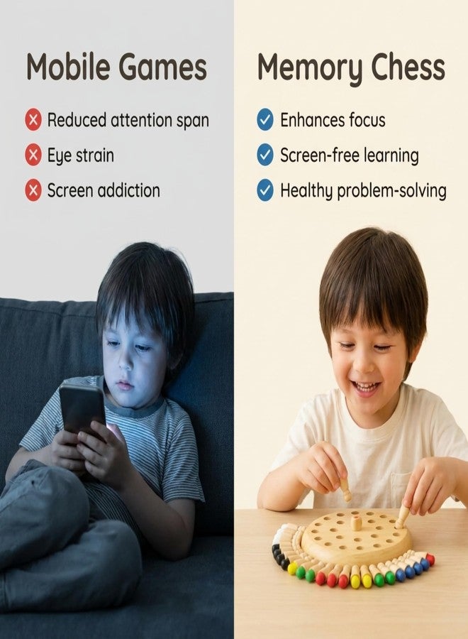 RECRISRA Wooden Color Memory Chess Game for Kids 3+ - Memory Match Stick Board Game, Montessori Educational Brain Puzzle Toy for Boys, Girls & Adults, Family Learning & Fun Game - Image 4