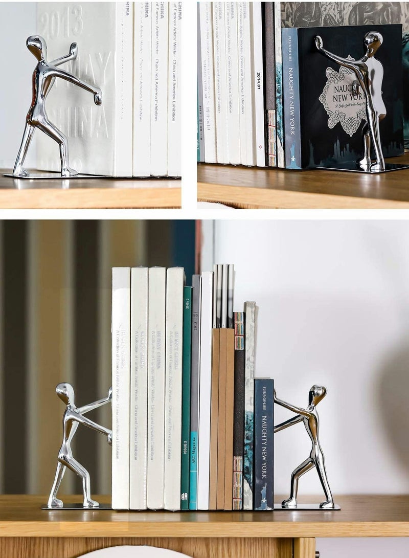 KASTWAVE Decorative Bookends Heavy Duty Zinc Alloy Man Book End, Metal Book Ends for Shelves - Image 2