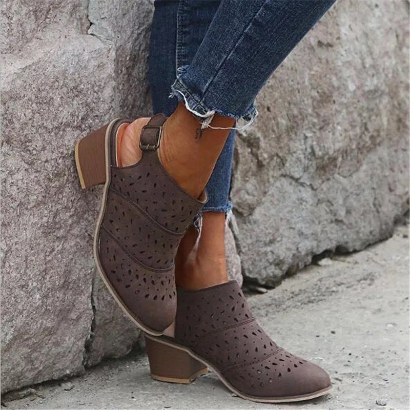 2020 صندل صيف جديد أصابع أصابع فارغة كعب سميك حذاء نسائي 40-43 حذاء نسائي مقاس كبير كعب مرتفع حذاء تجاري خارجي بني 40 - Image 3