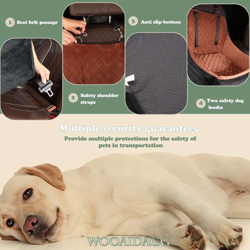 WOOAIDAGG Dog Car Seat for Medium Sized Dog,Pet Travel Car Bed with Seat Belt Channle,Fully Detachable and Washable Car Dog Seat with Adjustable Straps,3 Straps Easy to Install (Black/Grey) - Image 3