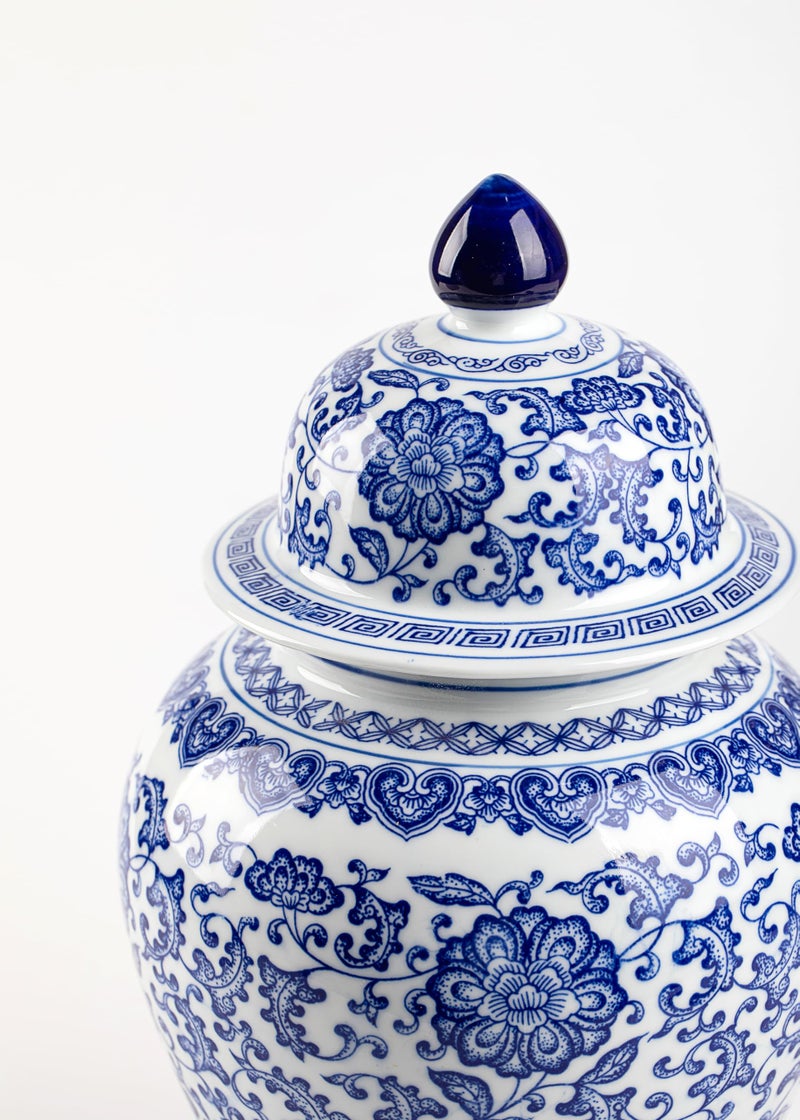 KuJaRen Blue and White Ginger Jar, Ceramic Chinoiserie Decorative Jars for Home, Office, Flower Vase Pocelain, Glossy Vase for Table, Living Room, Bookshelf, Mantle Fireplace, Centerpieces,15" H - Image 3