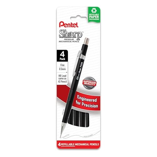 Pentel Sharp Mechanical Pencil 05mm Fine Line Black Barrel Pack of 4 P205PF4A - Image 1