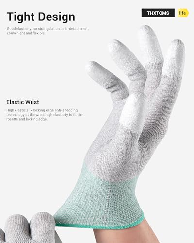 ThxToms ESD Anti Static Gloves, High Resistance Carbon Fiber Protects Your Computer Safe, Medium 5 Pairs - Image 3