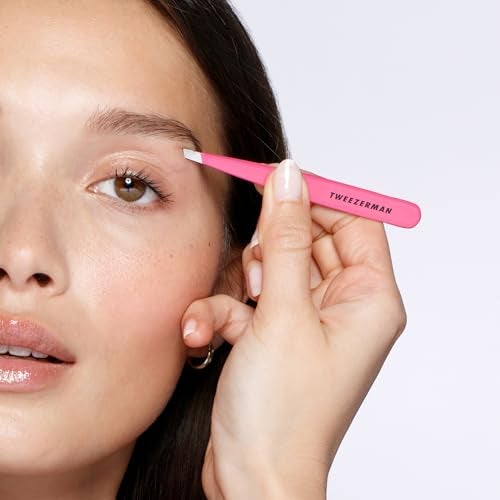 Tweezerman Stainless Steel Slant Tweezer - Eyebrow Tweezers for Women and Men (Neon Pink) - Image 3