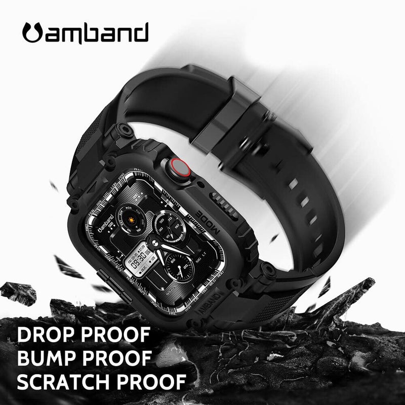 amBand Bands Compatible with Apple Watch 9/8/7/SE (2nd)/SE/6/5/4 45mm/44mm Case for Men, M1 Sport Series Rugged Case Protective Cover for iWatch SE2/6/SE/5/4/3 42/44/45mm Men Black - Image 3