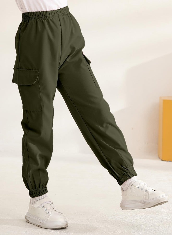 Mioglrie Girls Pants 5T 6T Kids Cargo Pants for Girls 3-Pack Joggers Black Green Pink Casual Elastic Waist Athletic Pants - Image 3