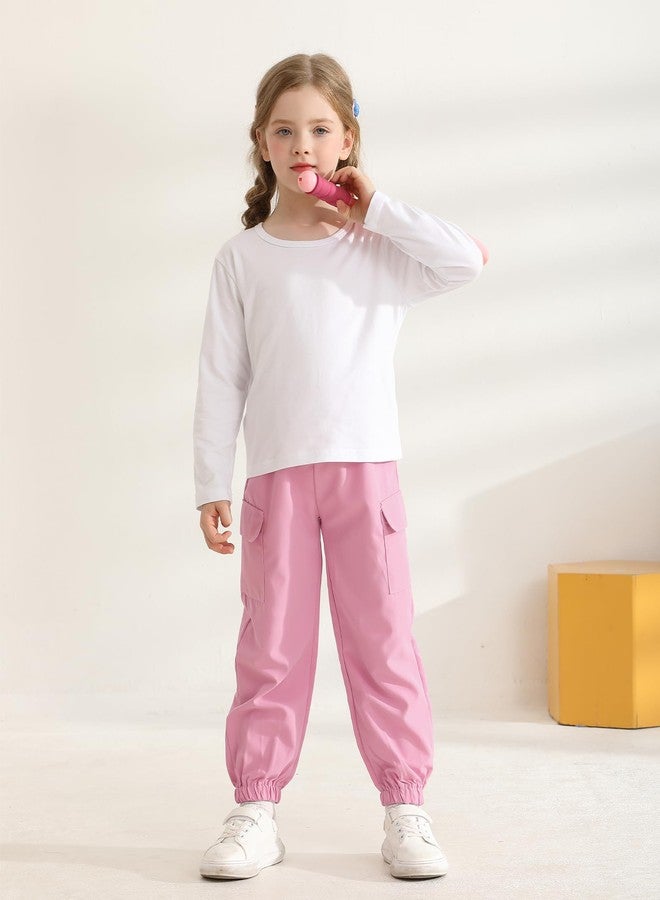 Mioglrie Girls Pants 5T 6T Kids Cargo Pants for Girls 3-Pack Joggers Black Green Pink Casual Elastic Waist Athletic Pants - Image 2