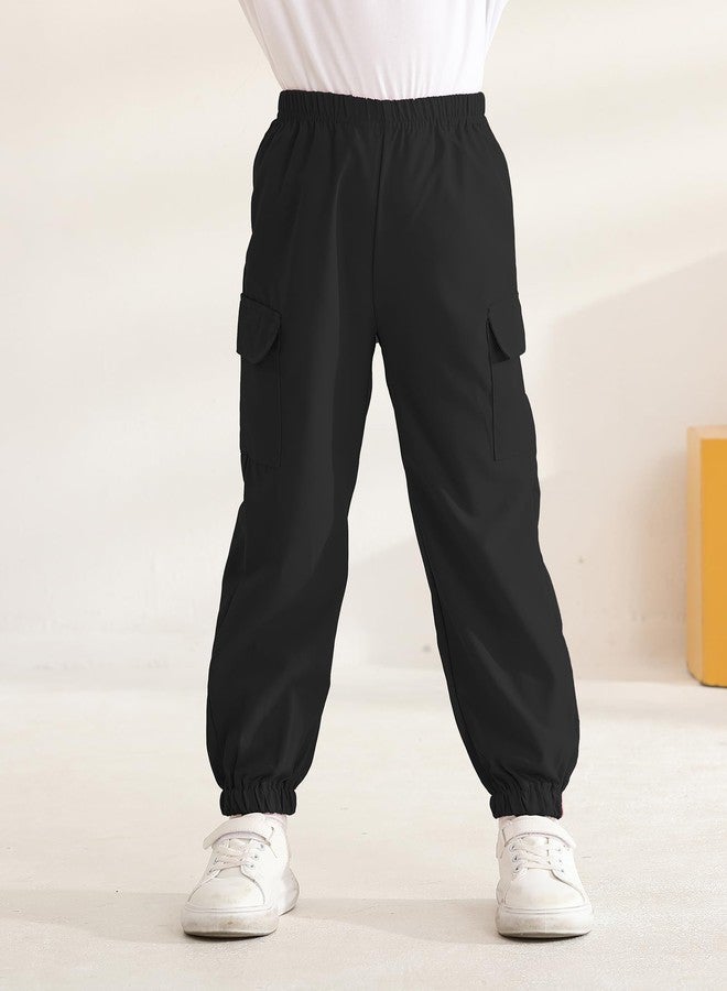 Mioglrie Girls Pants 5T 6T Kids Cargo Pants for Girls 3-Pack Joggers Black Green Pink Casual Elastic Waist Athletic Pants - Image 4