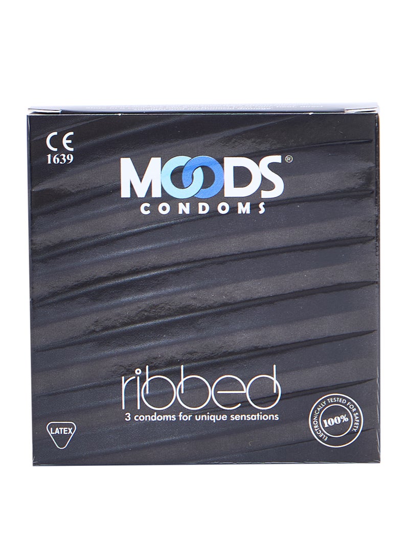 Moods Ribbed Condoms 3's Made With Natural Rubber Latex  - Image 1