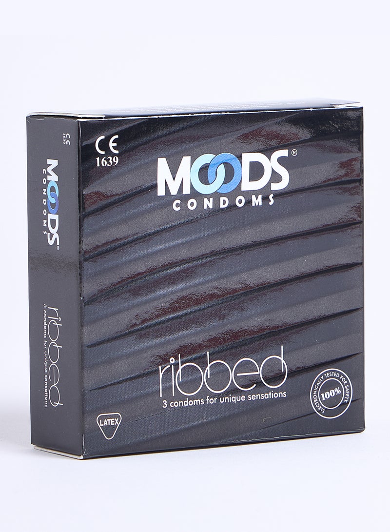 Moods Ribbed Condoms 3's Made With Natural Rubber Latex  - Image 2
