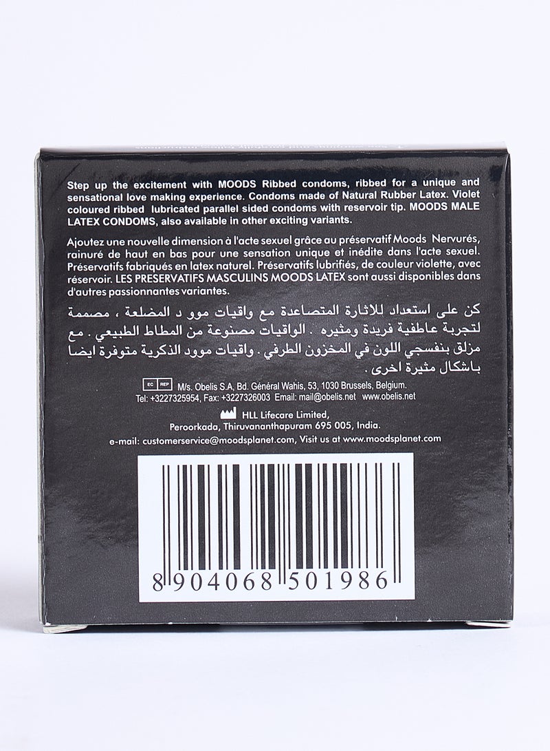 Moods Ribbed Condoms 3's Made With Natural Rubber Latex  - Image 4