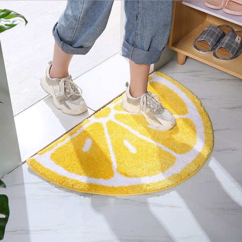 UKELER Home Entrance Rug Half Round Yellow White Door Mat Dirt Trapping Rugs Non Slip Absorbent Bath Rugs Bathtub Mat for Kids  31.5''x19.7'' - Image 3