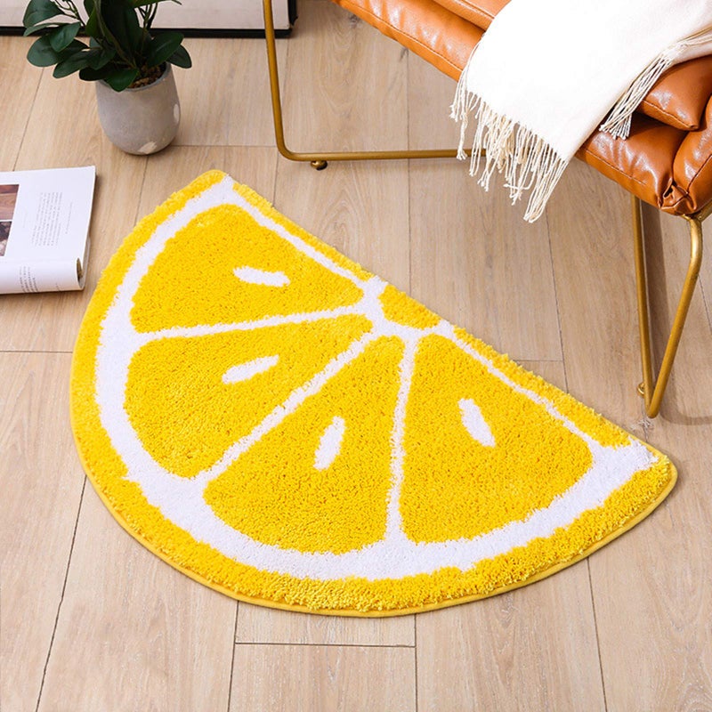 UKELER Home Entrance Rug Half Round Yellow White Door Mat Dirt Trapping Rugs Non Slip Absorbent Bath Rugs Bathtub Mat for Kids  31.5''x19.7'' - Image 1