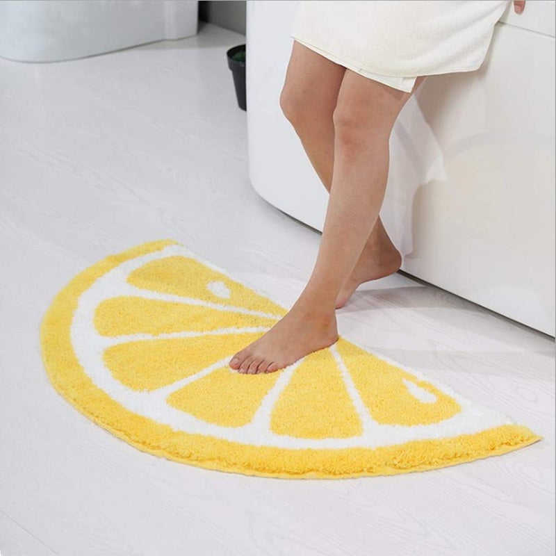 UKELER Home Entrance Rug Half Round Yellow White Door Mat Dirt Trapping Rugs Non Slip Absorbent Bath Rugs Bathtub Mat for Kids  31.5''x19.7'' - Image 4
