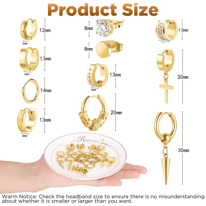 Funtopia Earrings for Men Women, Funtopia 11 Pairs Stainless Steel 18K Gold Plated Small Hoop Earrings, Cross Dangle Earring Set, Fashion Huggie Earring Piercing Jewelry for Party Birthday, Gold - Image 3