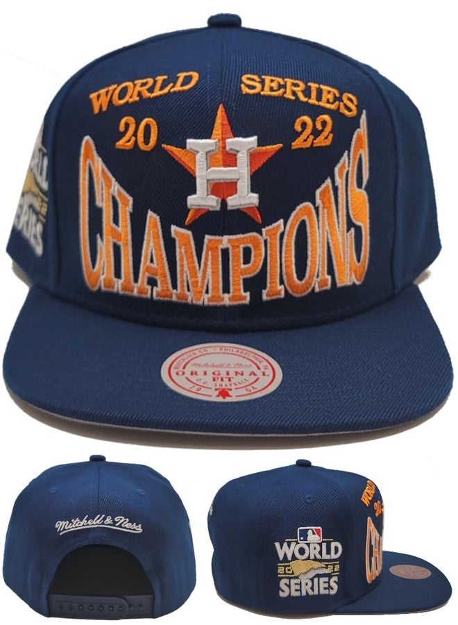 Mitchell & Ness Houston Astros New Big Champ World Series Champions Era Snapback Hat Cap Blue Orange - Image 1