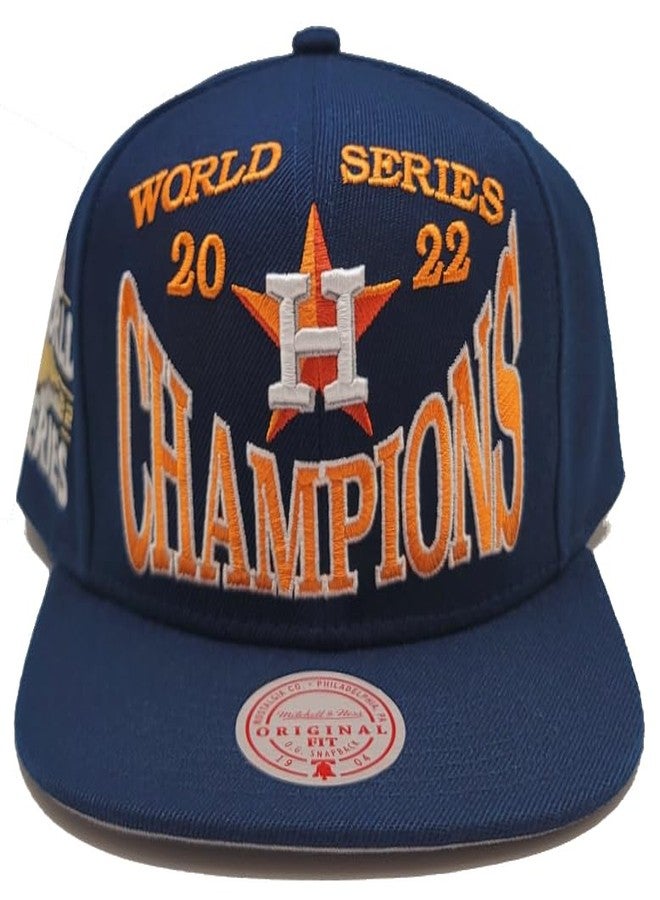 Mitchell & Ness Houston Astros New Big Champ World Series Champions Era Snapback Hat Cap Blue Orange - Image 3