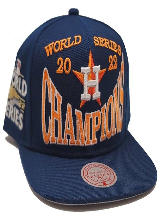 Mitchell & Ness Houston Astros New Big Champ World Series Champions Era Snapback Hat Cap Blue Orange - Image 4