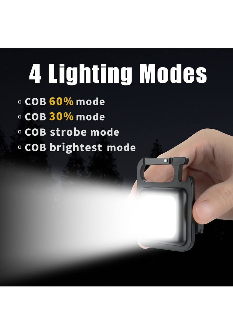 Keychain Light - Rechargeable Flashlights, 4 Modes Mini Flashlight Keychain with Folding Bracket Bottle Opener and Magnetic Base for Emergency and Outdoor Use…