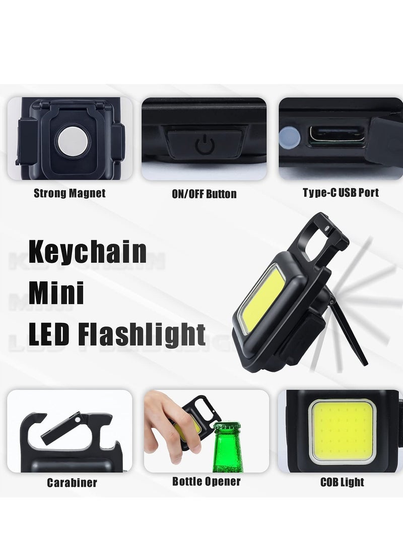 Keychain Light - Rechargeable Flashlights, 4 Modes Mini Flashlight Keychain with Folding Bracket Bottle Opener and Magnetic Base for Emergency and Outdoor Use…