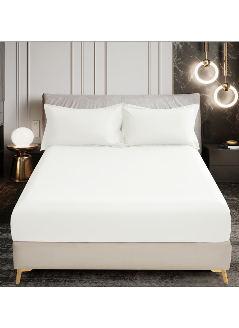 Donetella Bedding Fitted Sheet - Fits 180x200 Cm For King Bed - 3 Pcs (1 Fitted Sheet and 2 Pillowcases) - 35 Cm Deep Pocket - Solid Bed Sheet  - Image 1