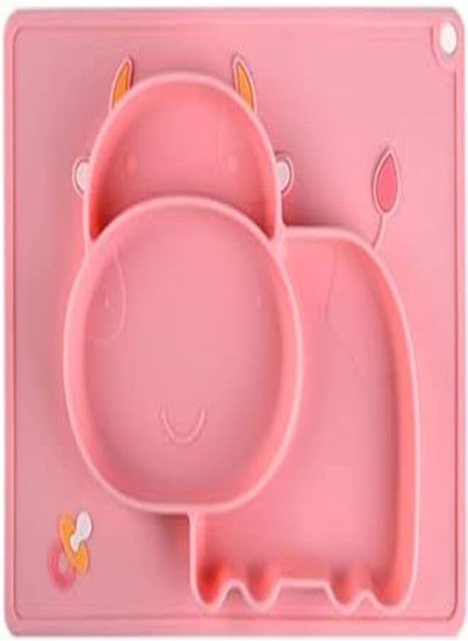 Generic Silicone Divided Toddler Plates - Kids Dinner Plate with Built-in Placemat for Toddlers - Babies Cute Divided Plate - Random Cartoon Design (Pink) 