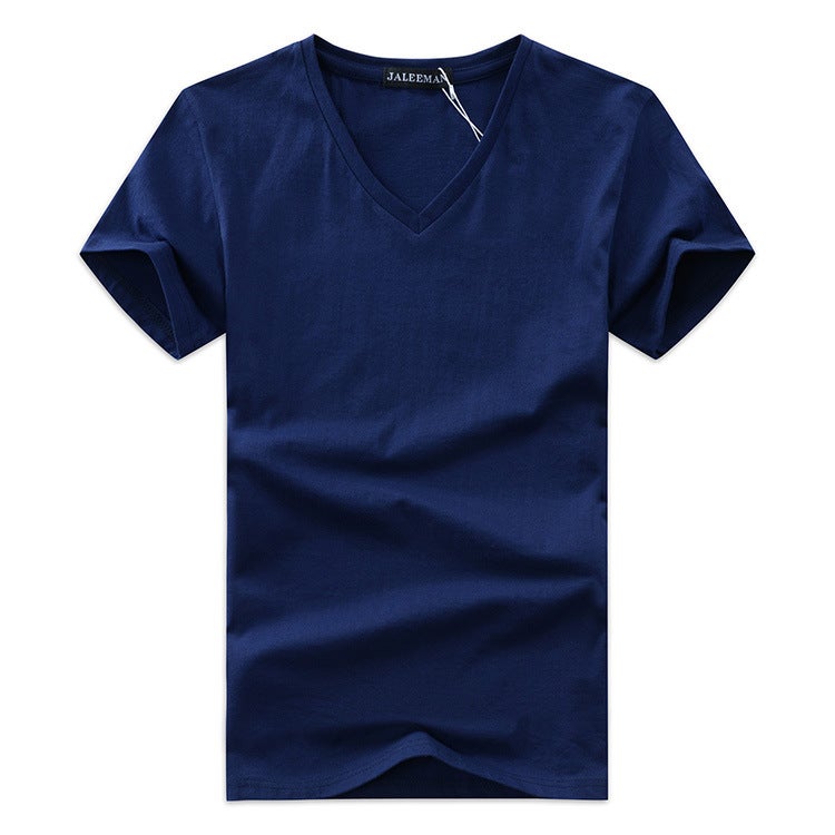 Spring/summer 2024 men's T-shirt V-neck printed short sleeve chicken heart collar base shirt foreign trade large size net version half sleeve-gray - Image 5