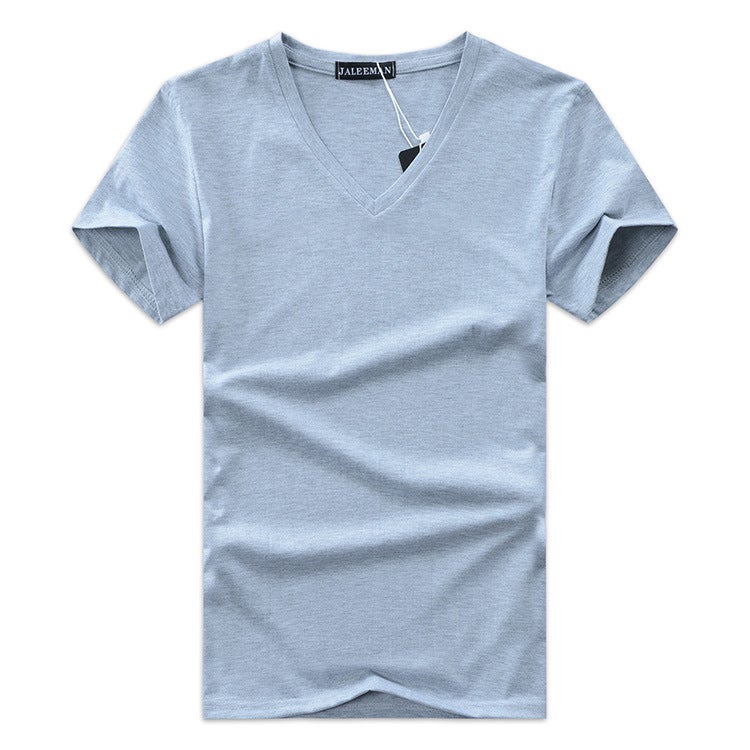 Spring/summer 2024 men's T-shirt V-neck printed short sleeve chicken heart collar base shirt foreign trade large size net version half sleeve-gray - Image 2