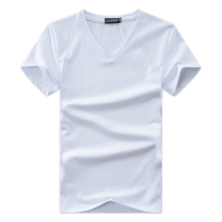 Spring/summer 2024 men's T-shirt V-neck printed short sleeve chicken heart collar base shirt foreign trade large size net version half sleeve-gray - Image 4