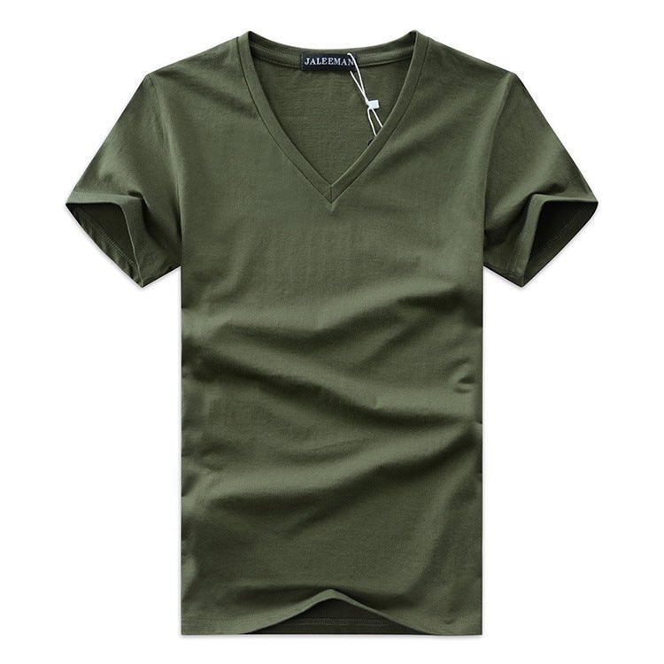 Spring/summer 2024 men's T-shirt V-neck printed short sleeve chicken heart collar base shirt foreign trade large size net version half sleeve-gray - Image 3