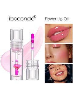 ibcccndc Flower Color Changing Lip Oil, Clear Lip Gloss, High-Shine Clear Temperature Color Change Lip Stain Lip Balm, Moisturizing Lip Oil Gloss Tinted For Lip Care And Dry Lips(Pink Flowers)  - Image 1