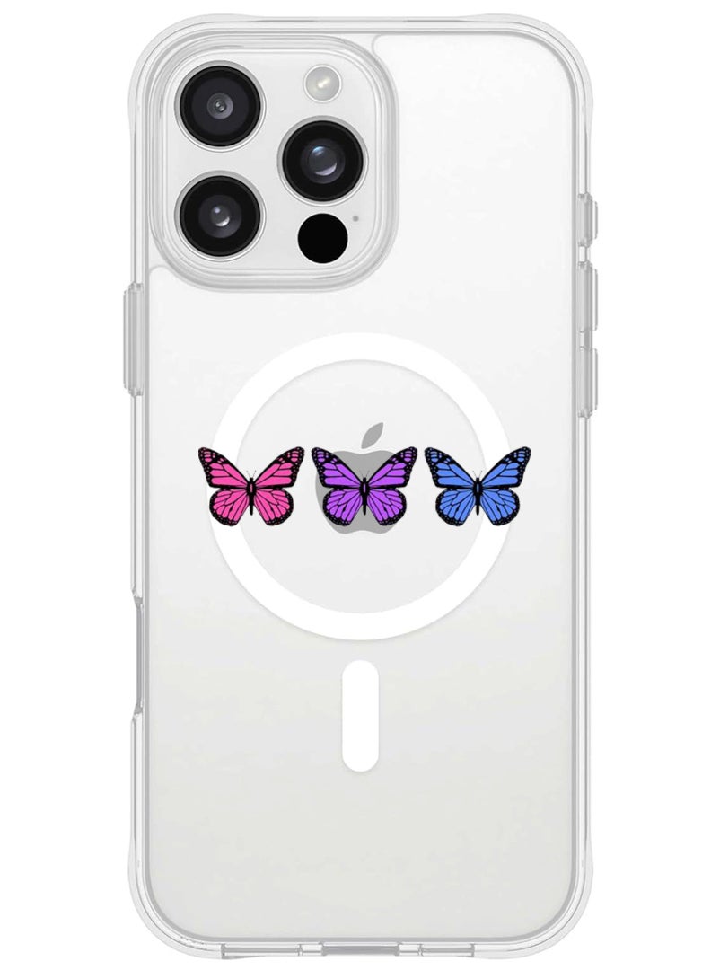 Theodor iPhone 16 Pro Magsafe Magnetic Case for iPhone Compatible with Wireless Charging, Shockproof Phone Bumper Cover - Butterflies - Image 1