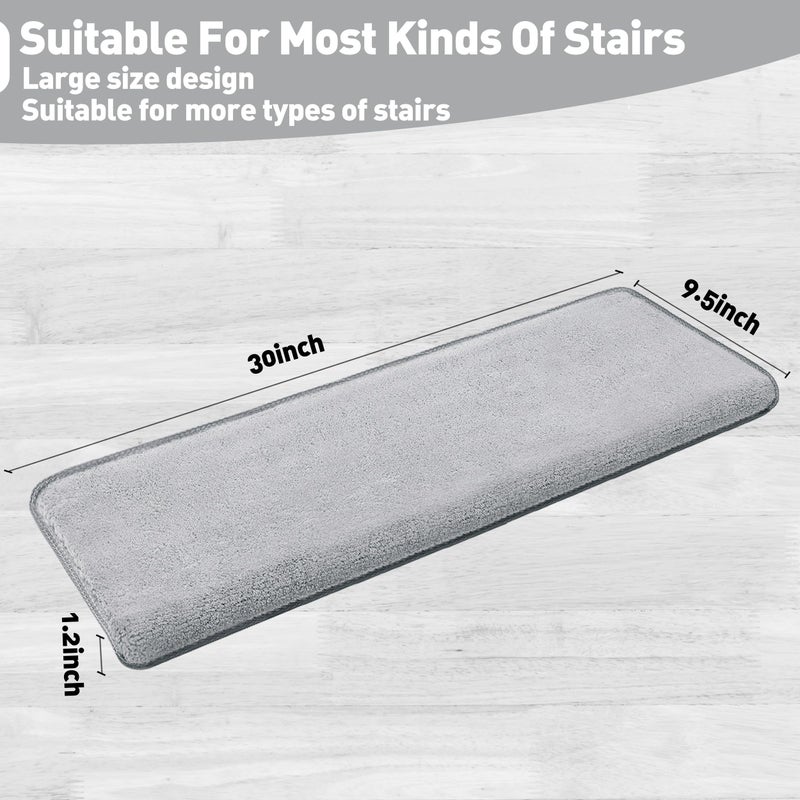 PURE ERA Carpet Stair Treads Ultra Plush 9.5" X 30"Soft Bullnose Indoor Stair Protectors Pet-Friendly Non-Slip Skid Resistant Tape Free Washable Reusable (14 Pieces, Gray) - Image 3