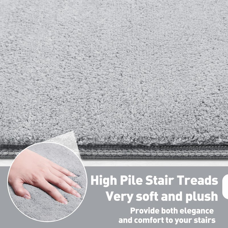 PURE ERA Carpet Stair Treads Ultra Plush 9.5" X 30"Soft Bullnose Indoor Stair Protectors Pet-Friendly Non-Slip Skid Resistant Tape Free Washable Reusable (14 Pieces, Gray) - Image 5
