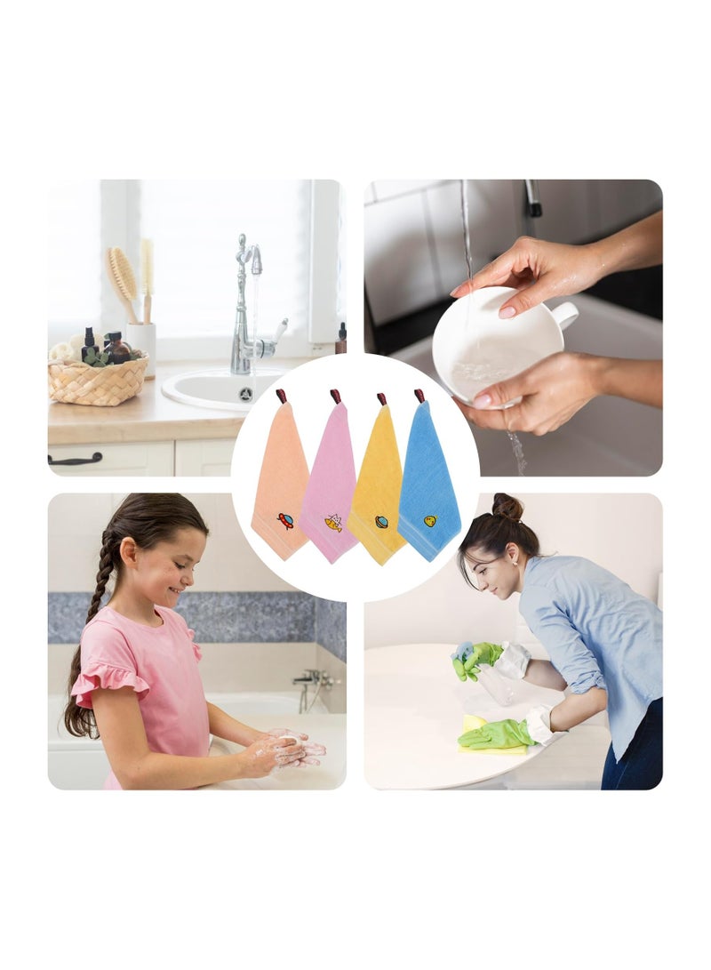 SYOSI 4Pcs Cotton Cartoon Hand Towel with Hanging Loop, Cartoon Cute Hand Towels Small Square Towels Soft Water Absorbing Facial Towels for Kitchen Bathroom Kids Adults (Size: 25x25cm) - Image 5