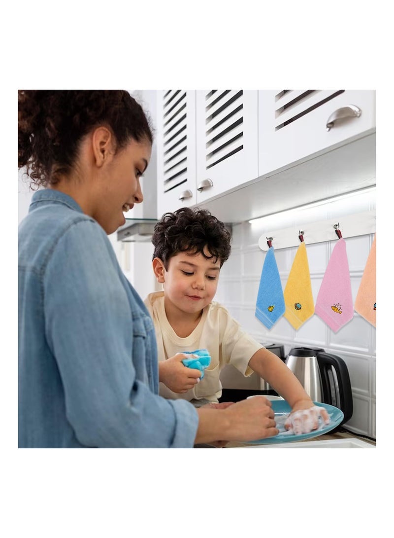 SYOSI 4Pcs Cotton Cartoon Hand Towel with Hanging Loop, Cartoon Cute Hand Towels Small Square Towels Soft Water Absorbing Facial Towels for Kitchen Bathroom Kids Adults (Size: 25x25cm) - Image 3