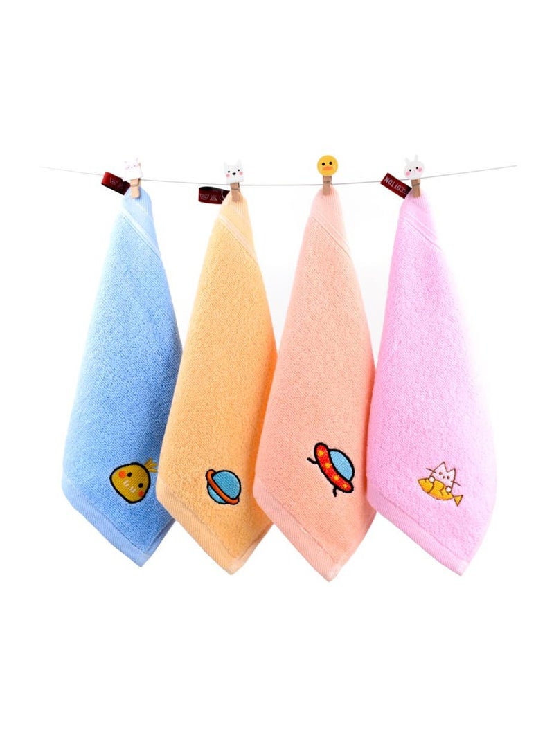 SYOSI 4Pcs Cotton Cartoon Hand Towel with Hanging Loop, Cartoon Cute Hand Towels Small Square Towels Soft Water Absorbing Facial Towels for Kitchen Bathroom Kids Adults (Size: 25x25cm) - Image 1