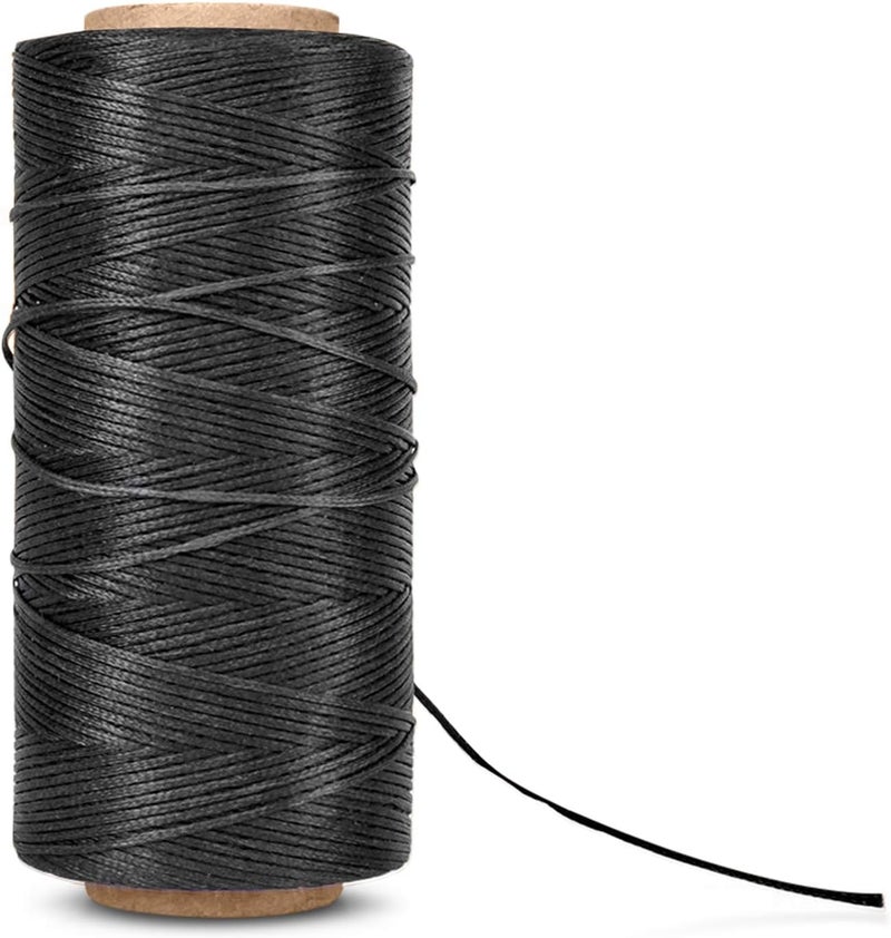 Flexzion Flat Waxed Thread (Black) - 284Yard 1mm 150D Spool Wax String Cord Sewing Craft Tool Portable for DIY Handicraft Leather Products Beading Hand Stitching - Image 1