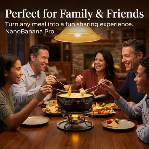 Artestia Cheese & Chocolate Fondue Pot Set, 2.1 Quart Ceramic Swiss Design Fondue Set for 6 with Burner & Forks, Stove Top Safe, Perfect for Party, Family Gathering & Gift - Image 4