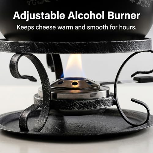 Artestia Cheese & Chocolate Fondue Pot Set, 2.1 Quart Ceramic Swiss Design Fondue Set for 6 with Burner & Forks, Stove Top Safe, Perfect for Party, Family Gathering & Gift - Image 5