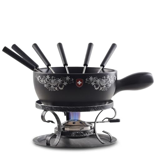 Artestia Cheese & Chocolate Fondue Pot Set, 2.1 Quart Ceramic Swiss Design Fondue Set for 6 with Burner & Forks, Stove Top Safe, Perfect for Party, Family Gathering & Gift - Image 1
