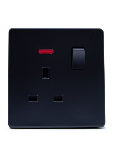 Duravel Single Gang Switched Socket with LED Indicator, Standard UK Socket13A Single Power Outlet, Matt Black