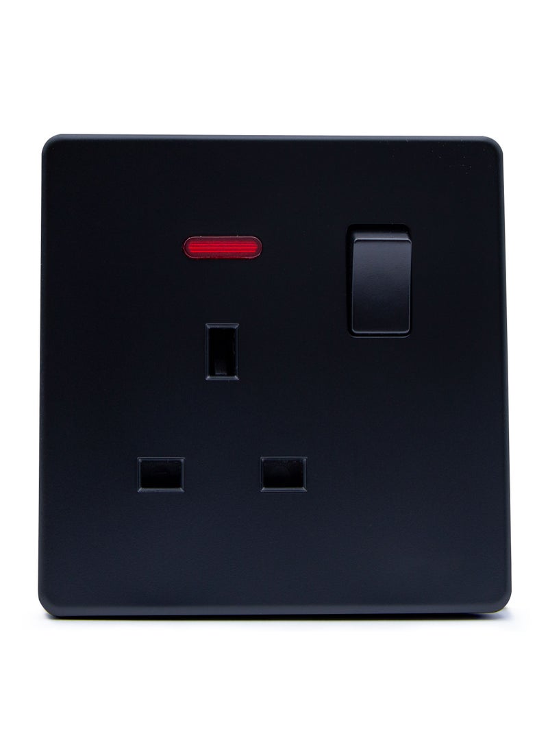 Duravel Duravel Single Gang Switched Socket with LED Indicator, Standard UK Socket13A Single Power Outlet, Matt Black  - Image 1