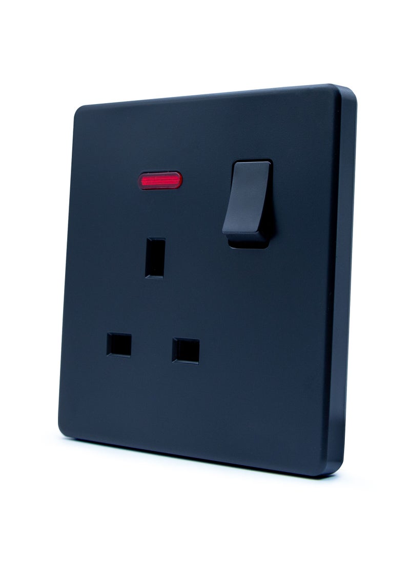 Duravel Duravel Single Gang Switched Socket with LED Indicator, Standard UK Socket13A Single Power Outlet, Matt Black  - Image 2