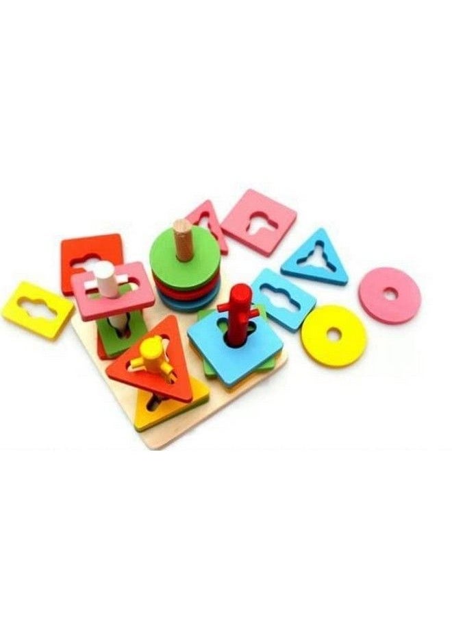 Smoneo - Wooden 4 Shape Sorting & Stacking Toys For Toddlers Montessori Color Recognition Stacker Early Educational Blocks Puzzles 13 Years Old Age Boys And Girls (4 Shapes) (20 Pieces) - Image 1