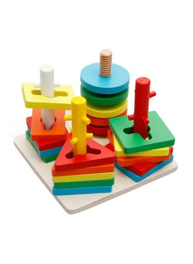 Smoneo - Wooden 4 Shape Sorting & Stacking Toys For Toddlers Montessori Color Recognition Stacker Early Educational Blocks Puzzles 13 Years Old Age Boys And Girls (4 Shapes) (20 Pieces) - Image 1