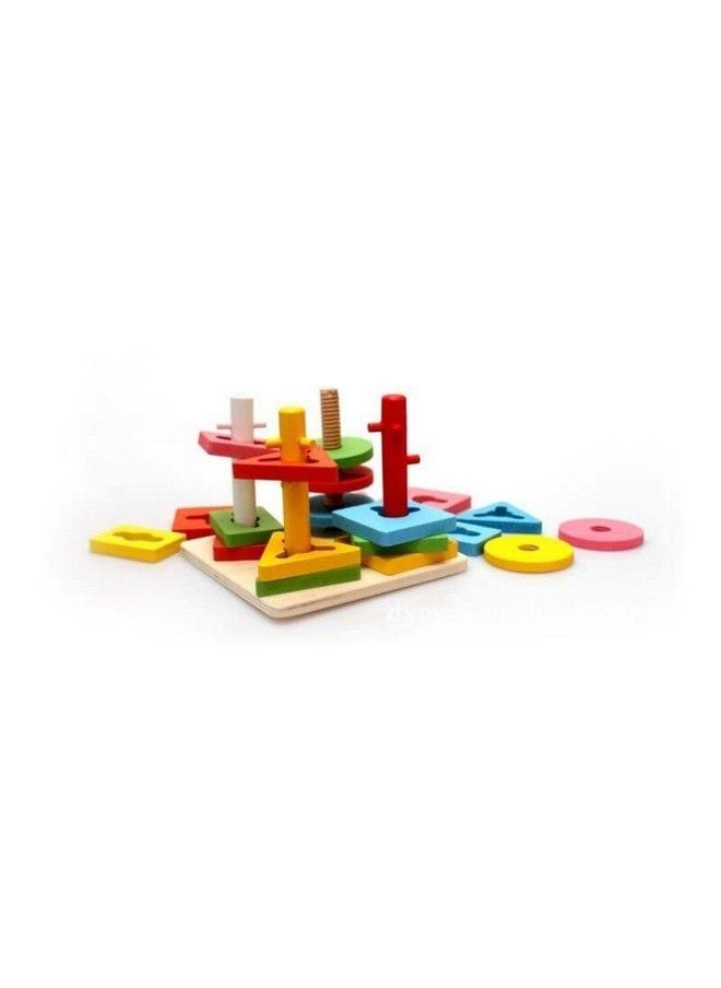 Smoneo - Wooden 4 Shape Sorting & Stacking Toys For Toddlers Montessori Color Recognition Stacker Early Educational Blocks Puzzles 13 Years Old Age Boys And Girls (4 Shapes) (20 Pieces) - Image 1